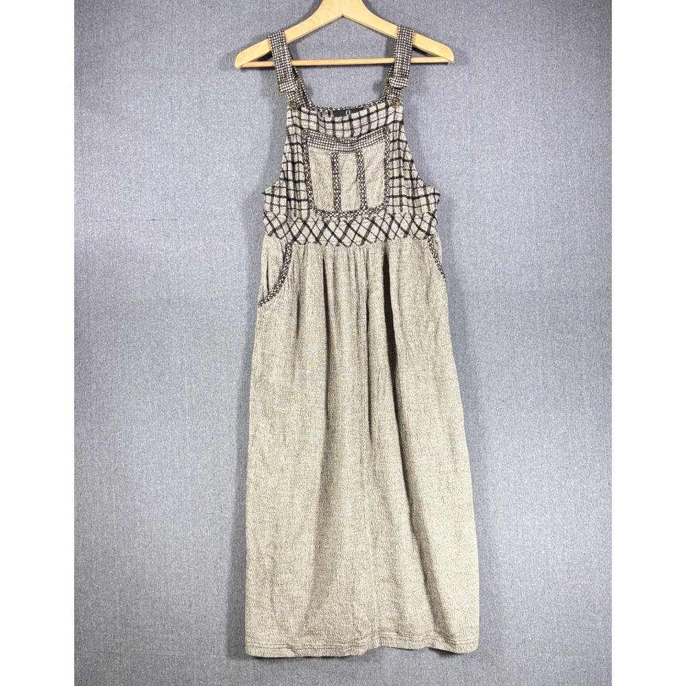 Vintage Carole Little Petite Dress Beige Plaid Overall Pinafore Jumper Dress 10